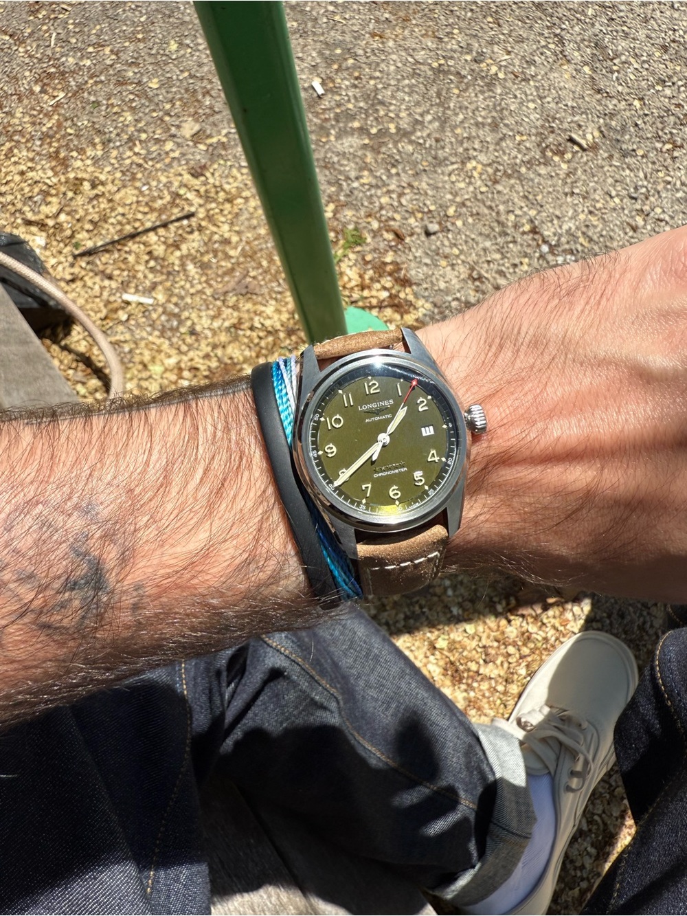 Longines Spirit Pilot Watch Green Dial  with Tan Leather Strap
